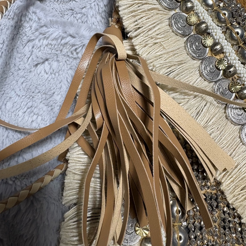 SHASHI Cream and Yellow Fringe Clutch - Picture 9 of 9